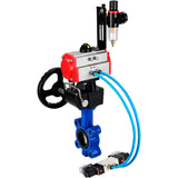Wasser-Schmetterlingsventil Elephant WBV1616E-2W-Fb-H, Gehäusematerial - Gusseisen QT450, Scheibenmaterial - Gusseisen QT450, Dichtung - EPDM, mit pneumatischem Doppelwirkungsantrieb PA-DA, 4V320-08 220V, Handrad MON, ATU AFC2000