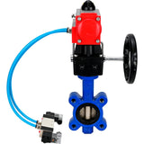 Wasser-Schmetterlingsventil Elephant WBV1616E-2W-Fb-H, Gehäusematerial - Gusseisen QT450, Scheibenmaterial - Gusseisen QT450, Dichtung - EPDM, mit pneumatischem Doppelwirkungsantrieb PA-DA, 4V320-08 220V, Handrad MON