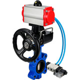 Wasser-Schmetterlingsventil Elephant WBV1616E-2W-Fb-H, Gehäusematerial - Gusseisen QT450, Scheibenmaterial - Gusseisen QT450, Dichtung - EPDM, mit pneumatischem Doppelwirkungsantrieb PA-DA, 4V320-08 220V, Handrad MON