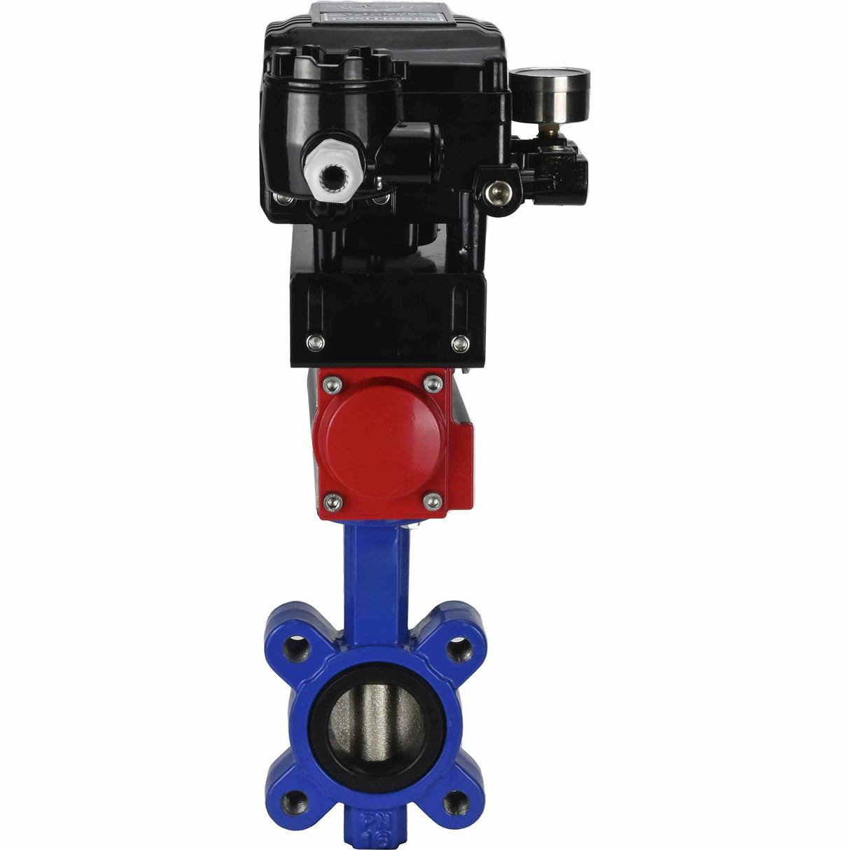 Vanne papillon d'eau Elephant WBV1616N-2W-Fb-H, matériau du corps - fonte QT450, matériau du disque - fonte QT450, joint - NBR, avec actionneur pneumatique double effet PA-DA, positionneur rotatif électropneumatique YT-1000RSN sans rétroaction