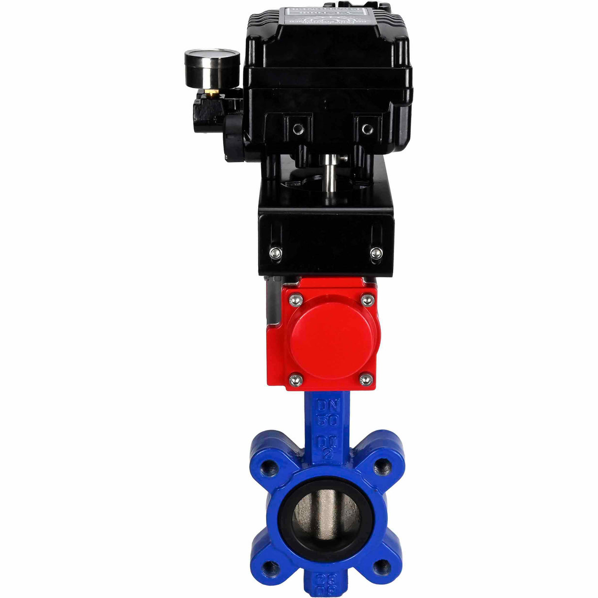 Vanne papillon d'eau Elephant WBV1616N-2W-Fb-H, matériau du corps - fonte QT450, matériau du disque - fonte QT450, joint - NBR, avec actionneur pneumatique double effet PA-DA, positionneur rotatif électropneumatique YT-1000RSN sans rétroaction