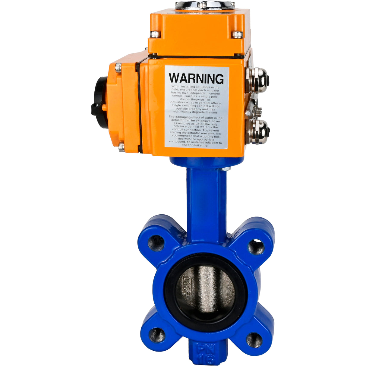 Wasser-Schmetterlingsventil Elephant WBV1616E-2W-Fb-H, Gehäusematerial - Gusseisen QT450, Scheibenmaterial - Gusseisen QT450, Dichtung - EPDM, elektrischer Antrieb QT-N-EM-O1-380VAC-U1 380V
