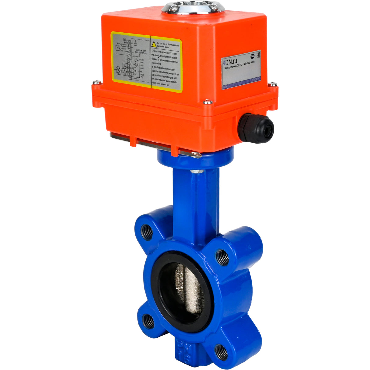 Wasser-Schmetterlingsventil Elephant WBV1616E-2W-Fb-H, Gehäusematerial - Gusseisen QT450, Scheibenmaterial - Gusseisen QT450, Dichtung - EPDM, elektrischer Antrieb QT-N-EM-O1-220VAC-U1 MINI 220V