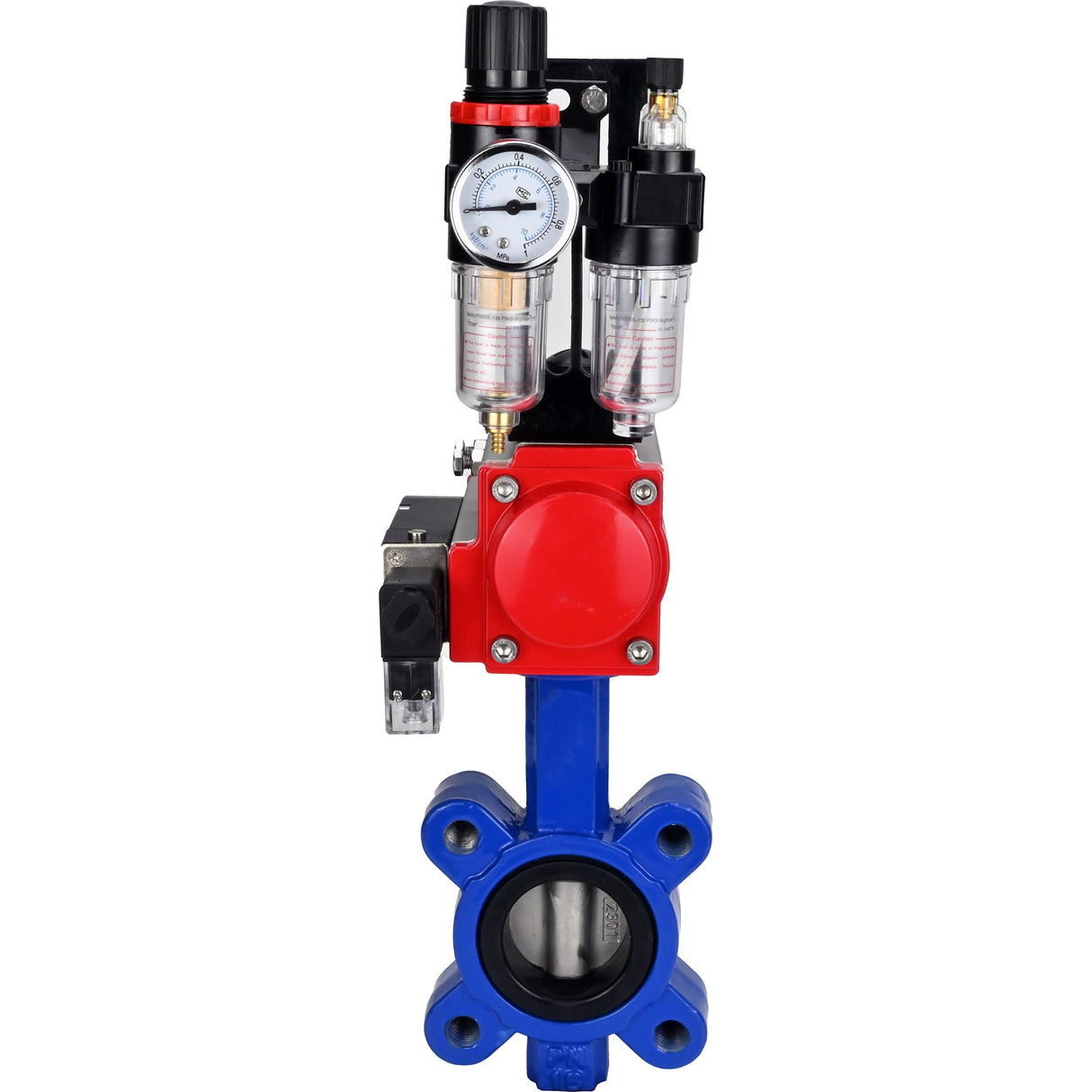 Wasser-Schmetterlingsventil Elephant WBV1631E-2W-Fb-H, Gehäusematerial - Gusseisen QT450, Scheibenmaterial - Edelstahl AISI 304, Dichtung - EPDM, mit pneumatischem Doppelwirkungsantrieb PA-DA, 4M310-08 220V, ATU AFC2000