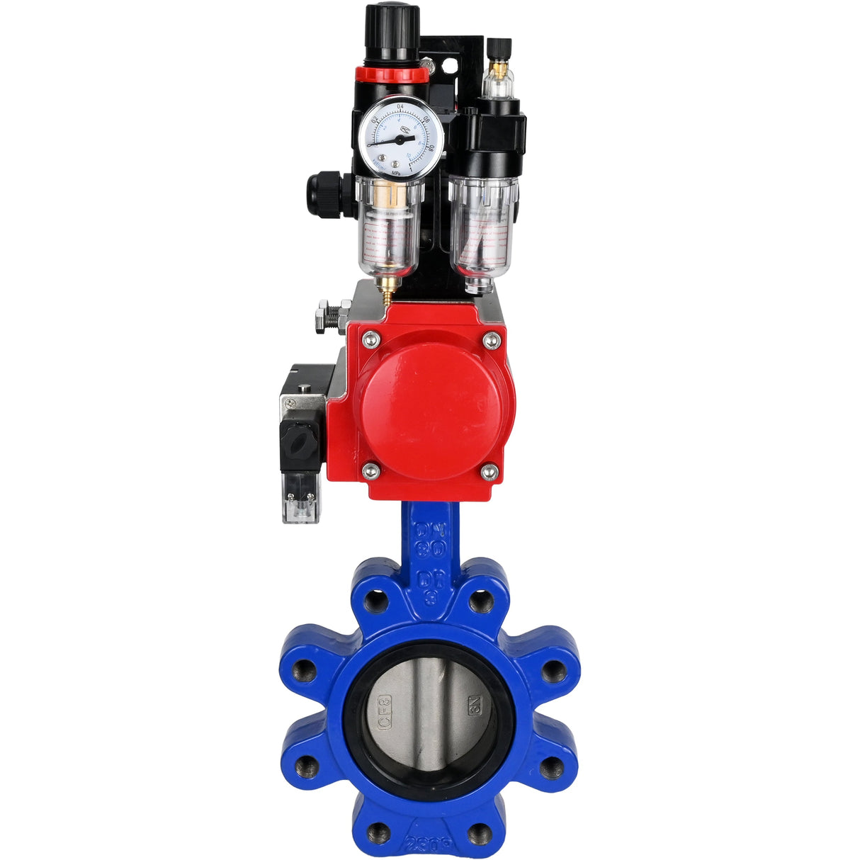 Wasser-Schmetterlingsventil Elephant WBV1631N-2W-Fb-H, Gehäusematerial - Gusseisen QT450, Scheibenmaterial - Edelstahl AISI 304, Dichtung - NBR, pneumatischer Antrieb PA-SA mit Rückstellfedern, 4M310-08 24V, LSU APL-210N ATU AFC2000