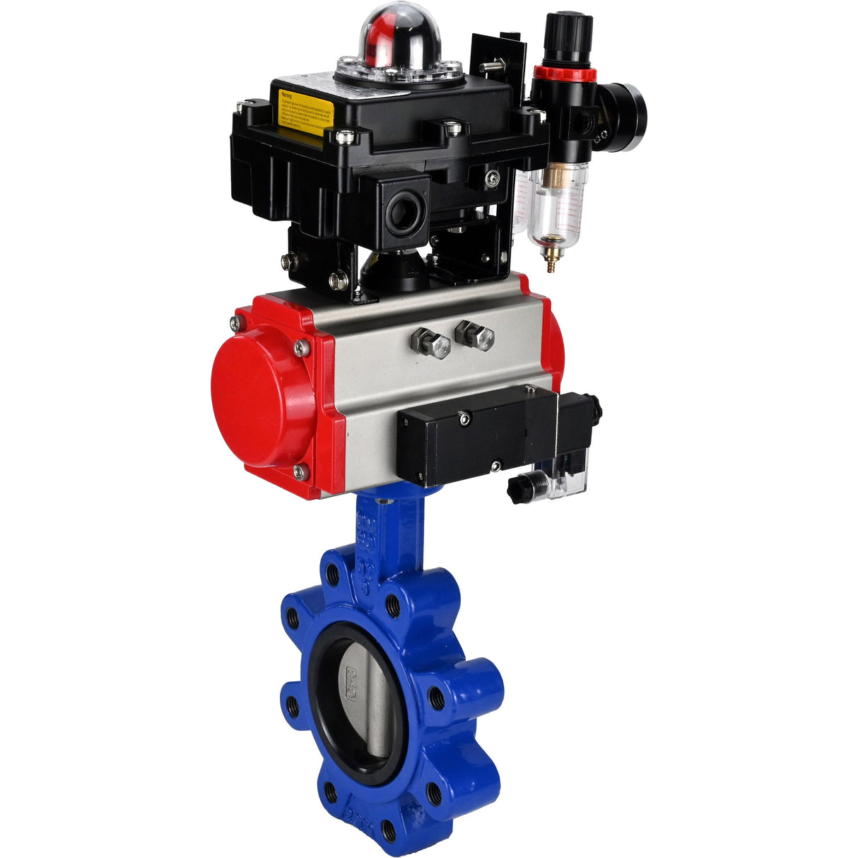 Wasser-Schmetterlingsventil Elephant WBV1631E-2W-Fb-H, Gehäusematerial - Gusseisen QT450, Scheibenmaterial - Edelstahl AISI 304, Dichtung - EPDM, pneumatischer Antrieb PA-SA mit Rückstellfedern, 4M310-08 220V, LSU APL-410N EX, ATU AFC2000