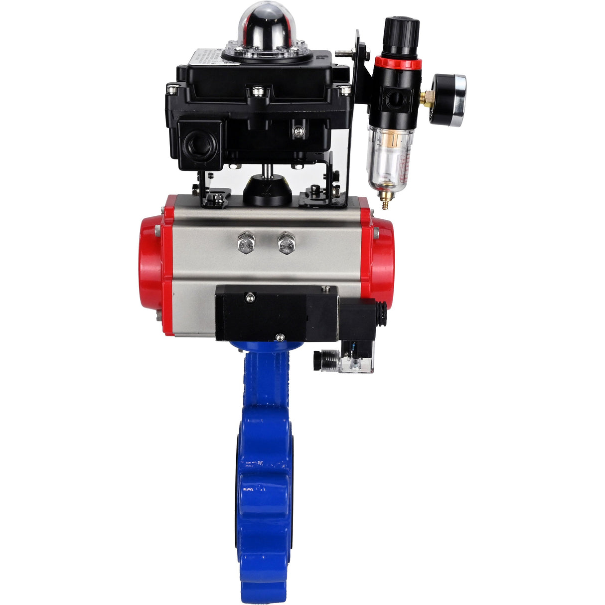 Wasser-Schmetterlingsventil Elephant WBV1631E-2W-Fb-H, Gehäusematerial - Gusseisen QT450, Scheibenmaterial - Edelstahl AISI 304, Dichtung - EPDM, pneumatischer Antrieb PA-SA mit Rückstellfedern, 4M310-08 220V, LSU APL-410N EX, ATU AFC2000