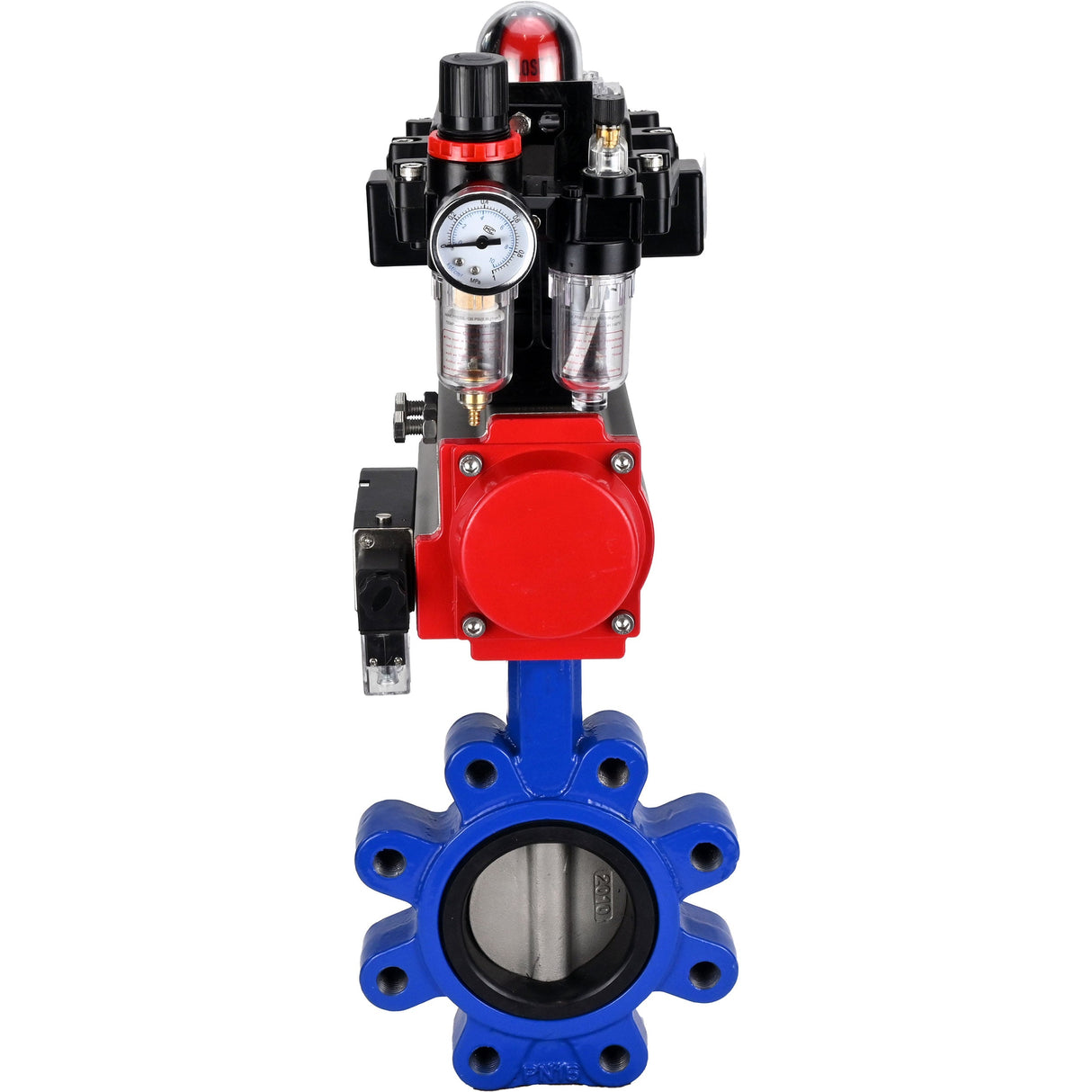 Wasser-Schmetterlingsventil Elephant WBV1631N-2W-Fb-H, Gehäusematerial - Gusseisen QT450, Scheibenmaterial - Edelstahl AISI 304, Dichtung - NBR, pneumatischer Antrieb PA-DA Doppelwirkung, 4M310-08 220V, LSU APL-410N EX, ATU AFC2000