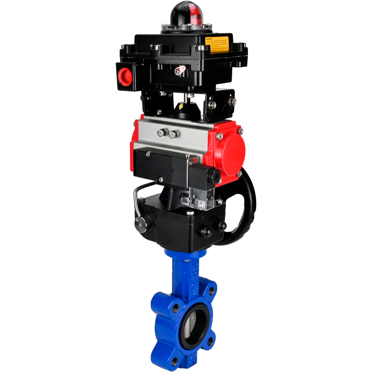 Wasser-Schmetterlingsventil Elephant WBV1631N-2W-Fb-H, Gehäusematerial - Gusseisen QT450, Scheibenmaterial - Edelstahl AISI 304, Dichtung - NBR, pneumatischer Antrieb PA-DA Doppelwirkung, 4M310-08 220V, LSU APL-410N EX, Handrad MON
