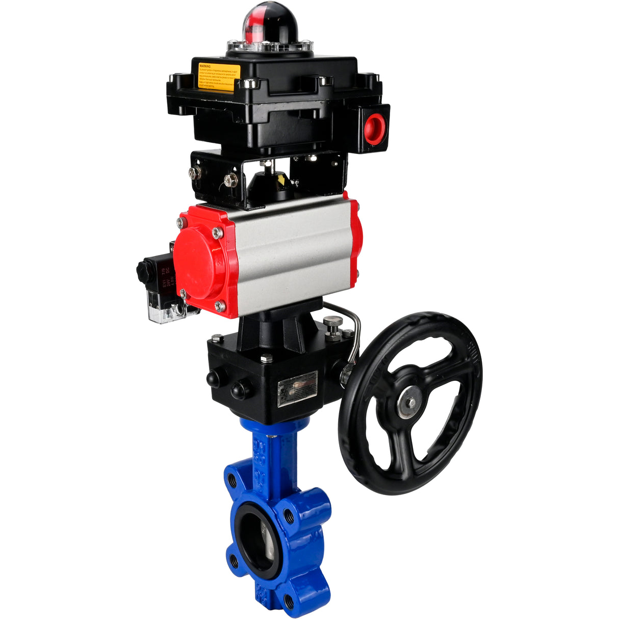 Wasser-Schmetterlingsventil Elephant WBV1631N-2W-Fb-H, Gehäusematerial - Gusseisen QT450, Scheibenmaterial - Edelstahl AISI 304, Dichtung - NBR, pneumatischer Antrieb PA-DA Doppelwirkung, 4M310-08 220V, LSU APL-410N EX, Handrad MON
