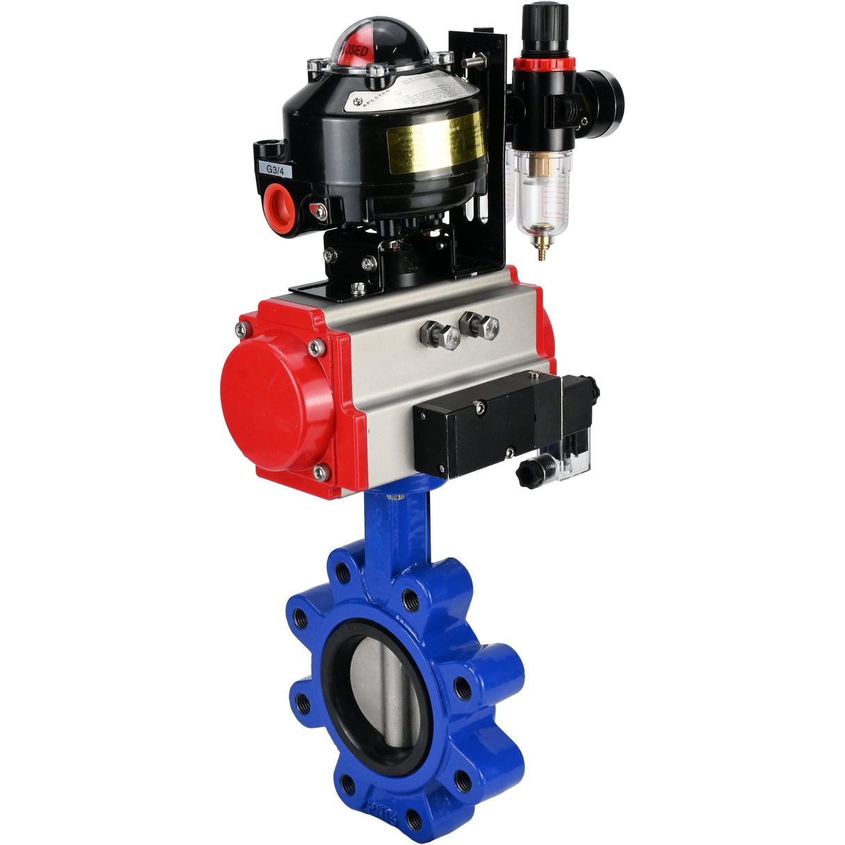 Wasser-Schmetterlingsventil Elephant WBV1631N-2W-Fb-H, Gehäusematerial - Gusseisen QT450, Scheibenmaterial - Edelstahl AISI 304, Dichtung - NBR, pneumatischer Antrieb PA-DA Doppelwirkung, 4M310-08 24V, LSU APL-510N EX, ATU AFC2000