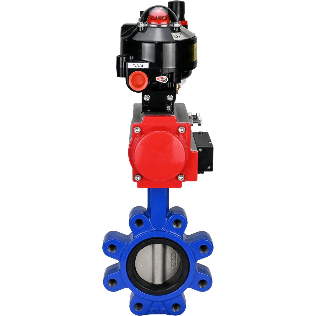 Wasser-Schmetterlingsventil Elephant WBV1631N-2W-Fb-H, Gehäusematerial - Gusseisen QT450, Scheibenmaterial - Edelstahl AISI 304, Dichtung - NBR, pneumatischer Antrieb PA-SA mit Rückstellfedern, 4M310-08 220V, LSU APL-510N EX, ATU AFC2000