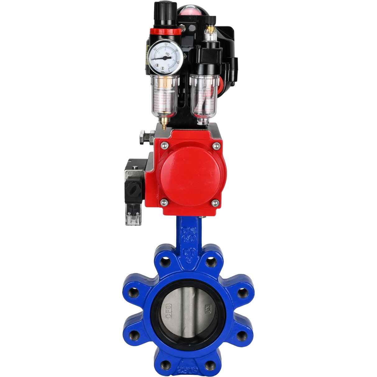 Wasser-Schmetterlingsventil Elephant WBV1631N-2W-Fb-H, Gehäusematerial - Gusseisen QT450, Scheibenmaterial - Edelstahl AISI 304, Dichtung - NBR, pneumatischer Antrieb PA-SA mit Rückstellfedern, 4M310-08 220V, LSU APL-510N EX, ATU AFC2000