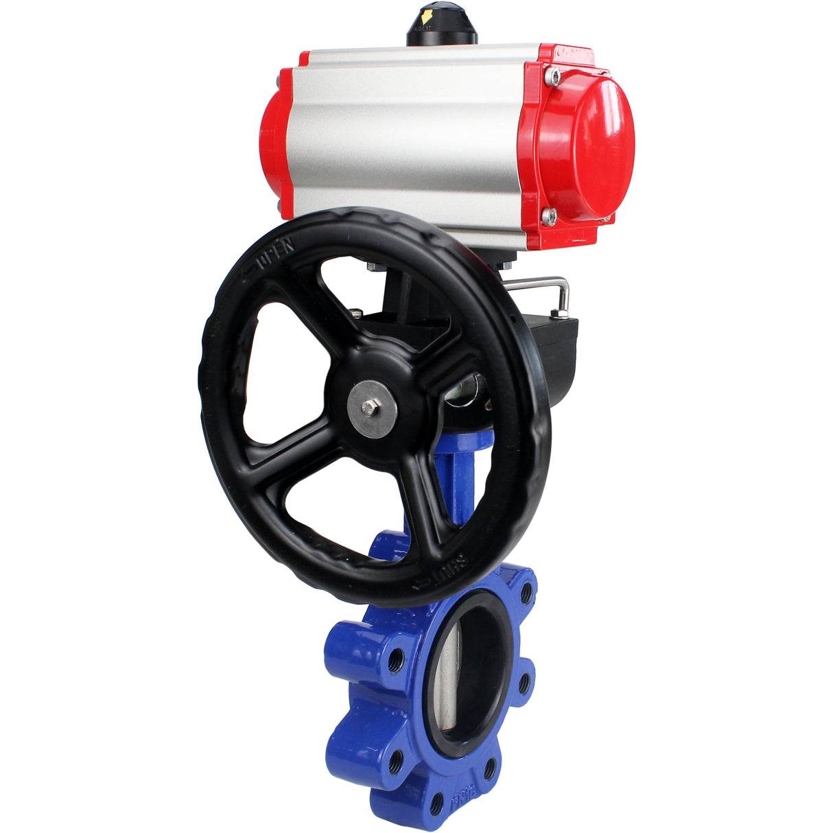 Wasser-Schmetterlingsventil Elephant WBV1631N-2W-Fb-H, Gehäusematerial - Gusseisen QT450, Scheibenmaterial - Edelstahl AISI 304, Dichtung - NBR, pneumatischer Antrieb PA-DA Doppelwirkung, 4M310-08 220V Handrad MON