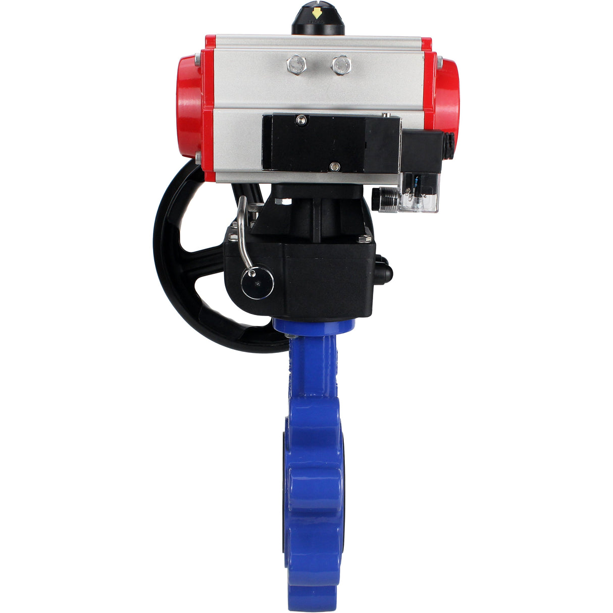 Wasser-Schmetterlingsventil Elephant WBV1631N-2W-Fb-H, Gehäusematerial - Gusseisen QT450, Scheibenmaterial - Edelstahl AISI 304, Dichtung - NBR, pneumatischer Antrieb PA-DA Doppelwirkung, 4M310-08 220V Handrad MON