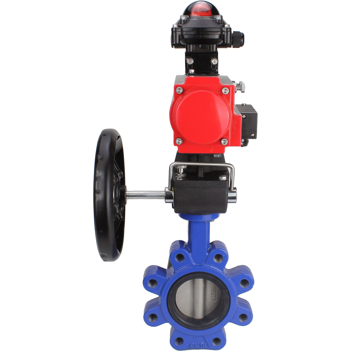 Wasser-Schmetterlingsventil Elephant WBV1631N-2W-Fb-H, Gehäusematerial - Gusseisen QT450, Scheibenmaterial - Edelstahl AISI 304, Dichtung - NBR, pneumatischer Antrieb PA-DA Doppelwirkung, 4M310-08 24V, LSU APL-210N, Handrad MON