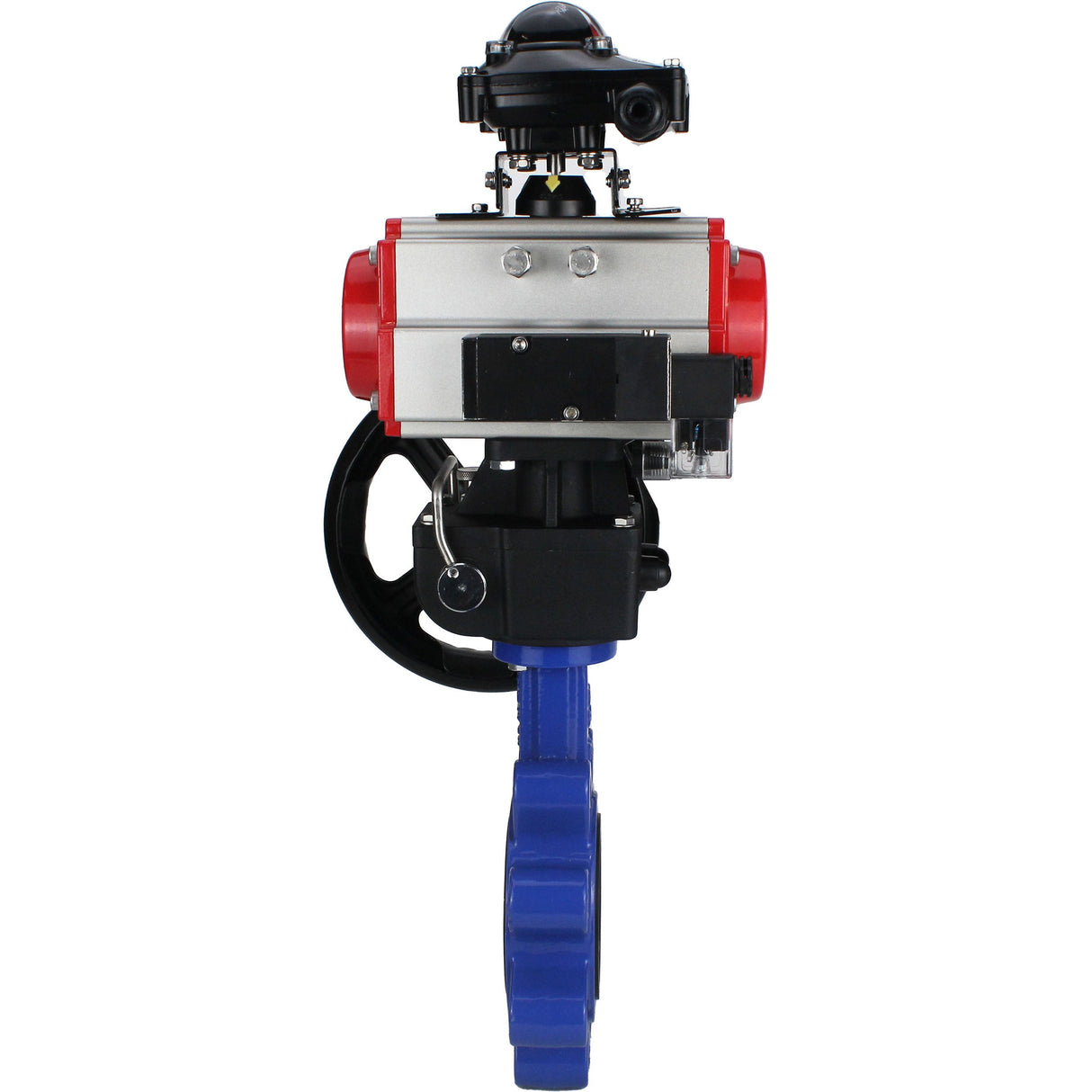 Wasser-Schmetterlingsventil Elephant WBV1631N-2W-Fb-H, Gehäusematerial - Gusseisen QT450, Scheibenmaterial - Edelstahl AISI 304, Dichtung - NBR, pneumatischer Antrieb PA-DA Doppelwirkung, 4M310-08 24V, LSU APL-210N, Handrad MON