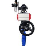 Wasser-Schmetterlingsventil Elephant WBV1631N-2W-Fb-H, Gehäusematerial - Gusseisen QT450, Scheibenmaterial - Edelstahl AISI 304, Dichtung - NBR, pneumatischer Antrieb PA-DA Doppelwirkung, 4M310-08 220V, LSU APL-210N, Handrad MON, ATU AFC2000