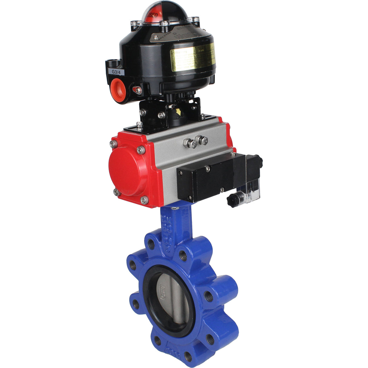 Wasser-Schmetterlingsventil Elephant WBV1631E-2W-Fb-H, Gehäusematerial - Gusseisen QT450, Scheibenmaterial - Edelstahl AISI 304, Dichtung - EPDM, pneumatischer Antrieb PA-DA Doppelwirkung, 4M310-08 24V, LSU APL-510N EX