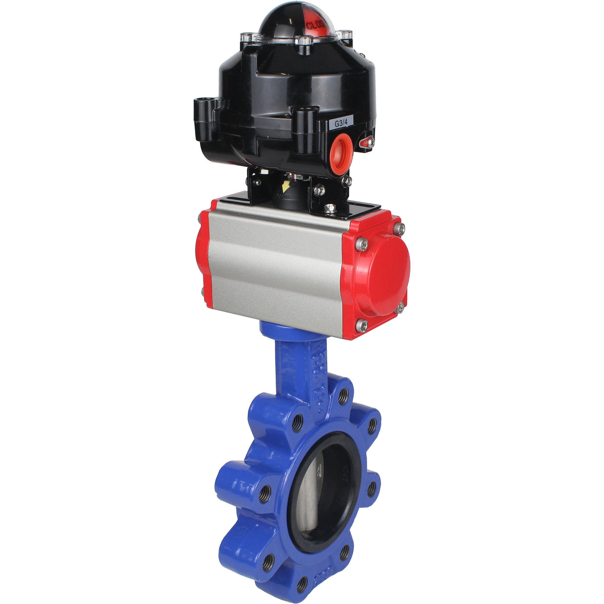 Wasser-Schmetterlingsventil Elephant WBV1631E-2W-Fb-H, Gehäusematerial - Gusseisen QT450, Scheibenmaterial - Edelstahl AISI 304, Dichtung - EPDM, pneumatischer Antrieb PA-DA Doppelwirkung, 4M310-08 24V, LSU APL-510N EX
