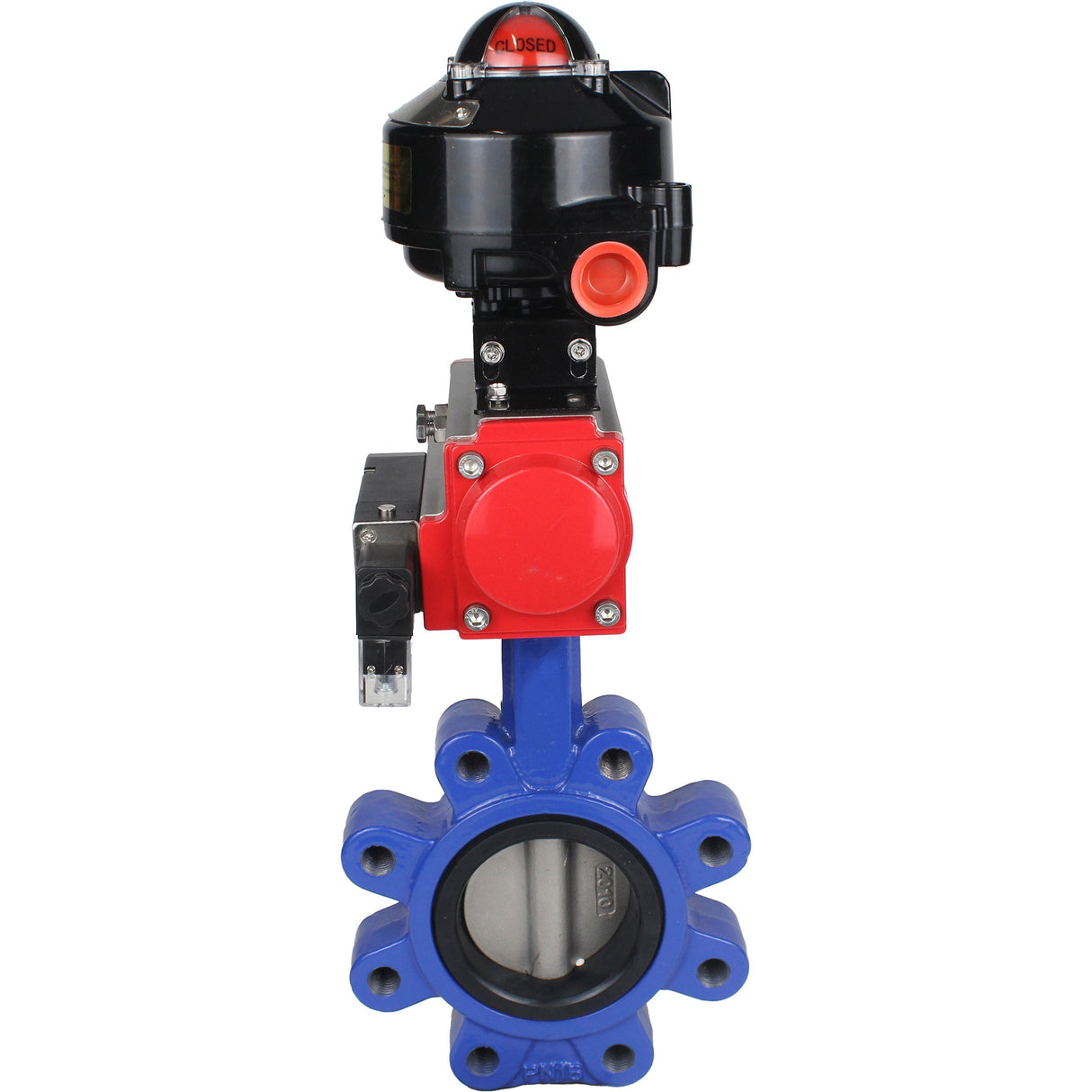 Wasser-Schmetterlingsventil Elephant WBV1631N-2W-Fb-H, Gehäusematerial - Gusseisen QT450, Scheibenmaterial - Edelstahl AISI 304, Dichtung - NBR, pneumatischer Antrieb PA-DA Doppelwirkung, 4M310-08 220V, LSU APL-510N EX