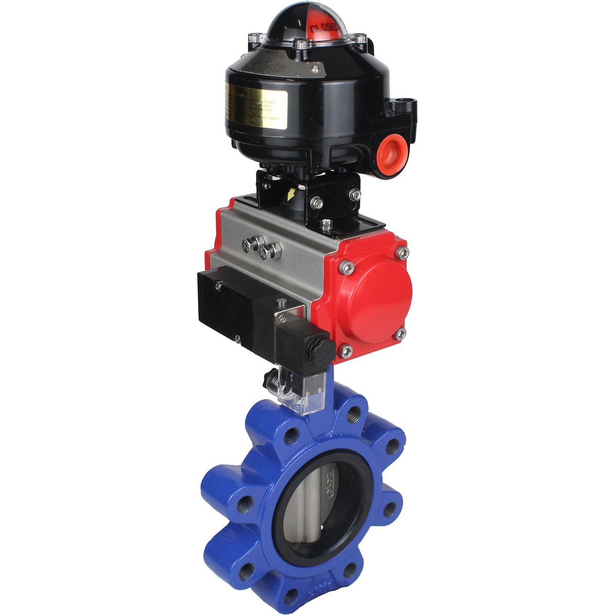 Wasser-Schmetterlingsventil Elephant WBV1631N-2W-Fb-H, Gehäusematerial - Gusseisen QT450, Scheibenmaterial - Edelstahl AISI 304, Dichtung - NBR, pneumatischer Antrieb PA-DA Doppelwirkung, 4M310-08 220V, LSU APL-510N EX