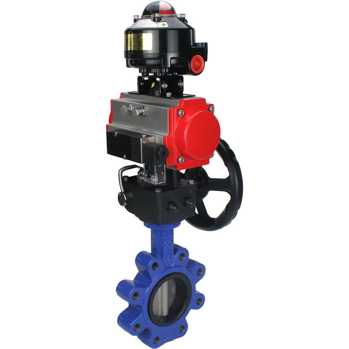Wasser-Schmetterlingsventil Elephant WBV1631N-2W-Fb-H, Gehäusematerial - Gusseisen QT450, Scheibenmaterial - Edelstahl AISI 304, Dichtung - NBR, pneumatischer Antrieb PA-DA Doppelwirkung, 4M310-08 220V, LSU APL-510N EX, Handrad MON
