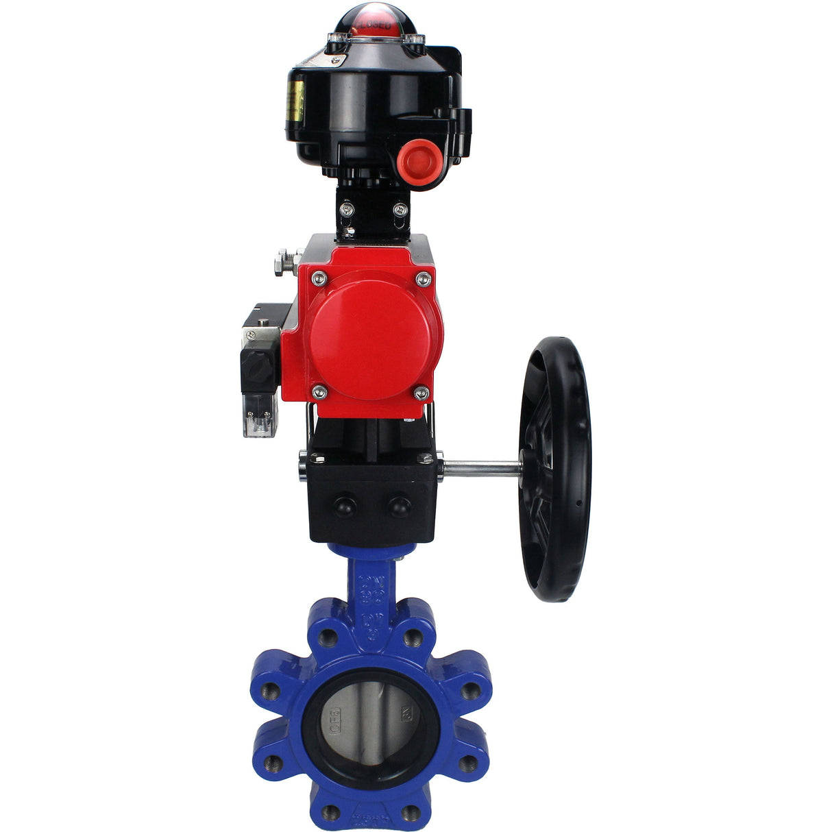 Wasser-Schmetterlingsventil Elephant WBV1631N-2W-Fb-H, Gehäusematerial - Gusseisen QT450, Scheibenmaterial - Edelstahl AISI 304, Dichtung - NBR, pneumatischer Antrieb PA-DA Doppelwirkung, 4M310-08 220V, LSU APL-510N EX, Handrad MON