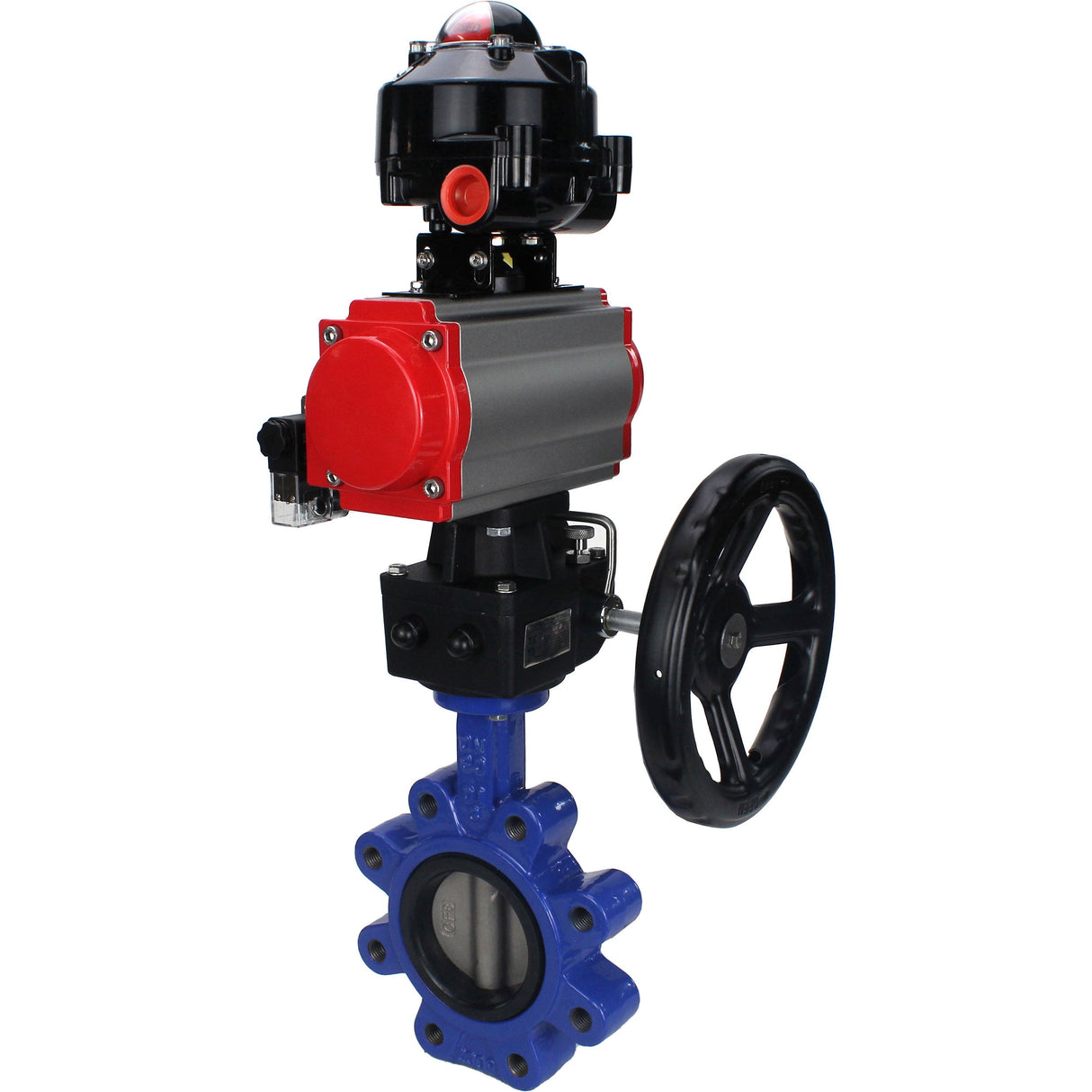 Wasser-Schmetterlingsventil Elephant WBV1631N-2W-Fb-H, Gehäusematerial - Gusseisen QT450, Scheibenmaterial - Edelstahl AISI 304, Dichtung - NBR, pneumatischer Antrieb PA-DA Doppelwirkung, 4M310-08 220V, LSU APL-510N EX, Handrad MON