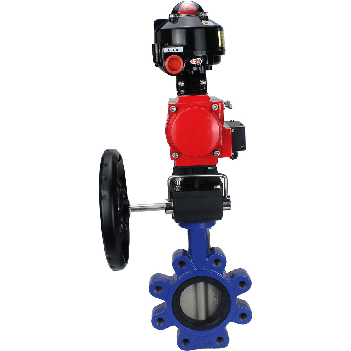 Wasser-Schmetterlingsventil Elephant WBV1631N-2W-Fb-H, Gehäusematerial - Gusseisen QT450, Scheibenmaterial - Edelstahl AISI 304, Dichtung - NBR, pneumatischer Antrieb PA-DA Doppelwirkung, 4M310-08 24V, LSU APL-510N EX, Handrad MON