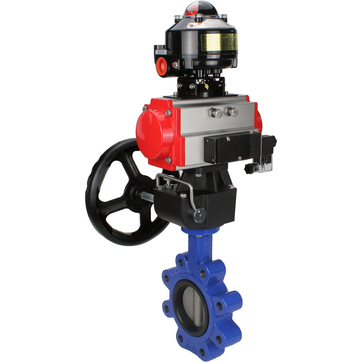 Wasser-Schmetterlingsventil Elephant WBV1631N-2W-Fb-H, Gehäusematerial - Gusseisen QT450, Scheibenmaterial - Edelstahl AISI 304, Dichtung - NBR, pneumatischer Antrieb PA-DA Doppelwirkung, 4M310-08 220V, LSU APL-510N EX, Handrad MON