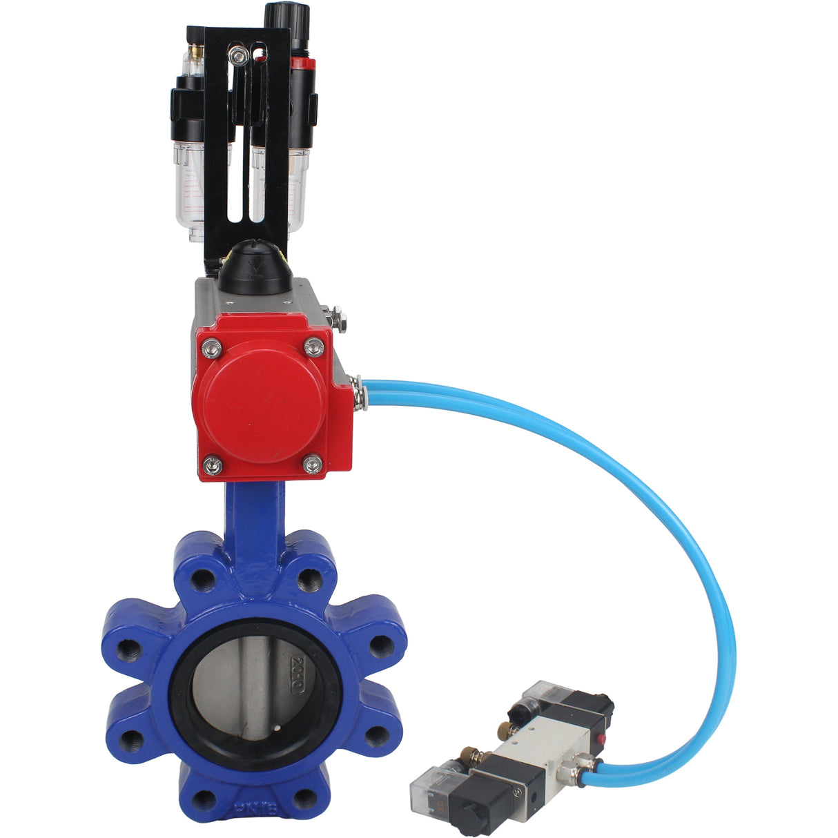 Wasser-Schmetterlingsventil Elephant WBV1631E-2W-Fb-H, Gehäusematerial - Gusseisen QT450, Scheibenmaterial - Edelstahl AISI 304, Dichtung - EPDM, mit pneumatischem Doppelwirkungsantrieb PA-DA, 4V320-10 220V, ATU AFC2000