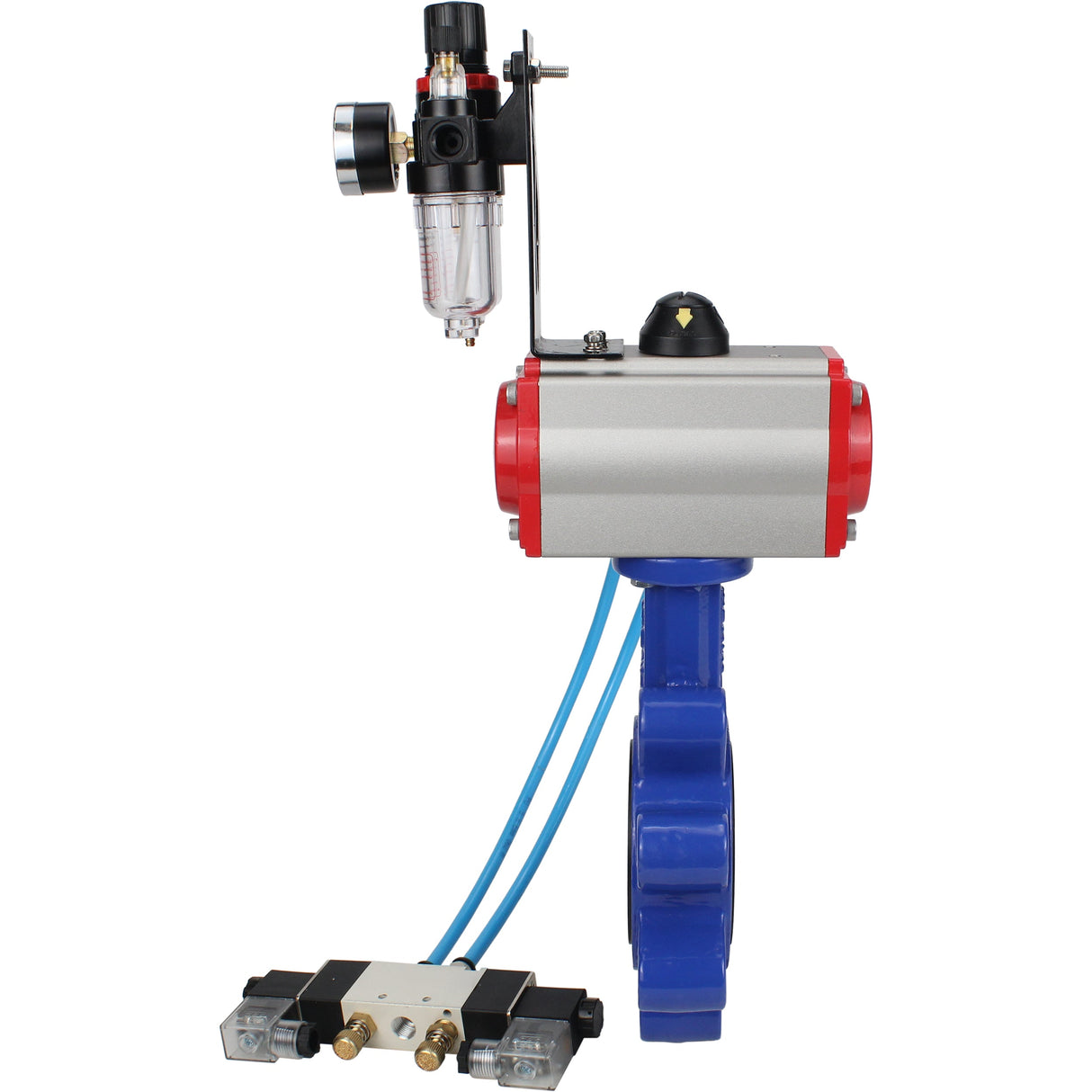 Wasser-Schmetterlingsventil Elephant WBV1631E-2W-Fb-H, Gehäusematerial - Gusseisen QT450, Scheibenmaterial - Edelstahl AISI 304, Dichtung - EPDM, mit pneumatischem Doppelwirkungsantrieb PA-DA, 4V320-08 220V, ATU AFC2000