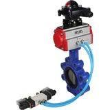 Wasser-Schmetterlingsventil Elephant WBV1631N-2W-Fb-H, Gehäusematerial - Gusseisen QT450, Scheibenmaterial - Edelstahl AISI 304, Dichtung - NBR, pneumatischer Antrieb PA-DA Doppelwirkung, 4V320-10 220V, LSU APL-210N