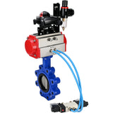 Wasser-Schmetterlingsventil Elephant WBV1631N-2W-Fb-H, Gehäusematerial - Gusseisen QT450, Scheibenmaterial - Edelstahl AISI 304, Dichtung - NBR, pneumatischer Antrieb PA-SA mit Rückstellfedern, 4V320-08 220V, LSU APL-210N ATU AFC2000
