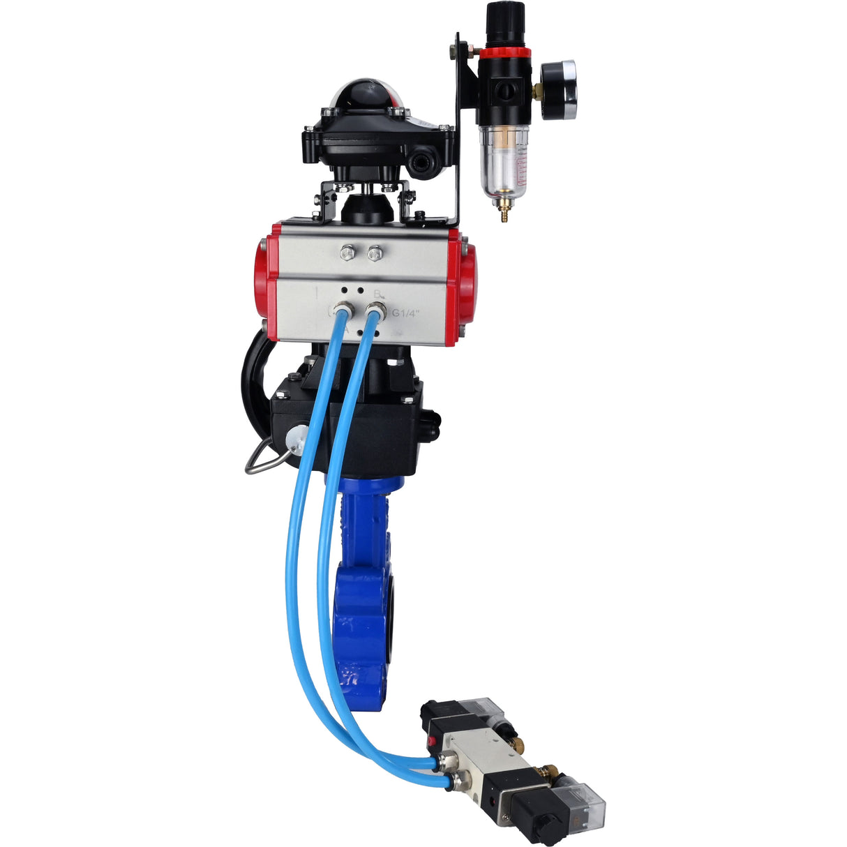 Wasser-Schmetterlingsventil Elephant WBV1631N-2W-Fb-H, Gehäusematerial - Gusseisen QT450, Scheibenmaterial - Edelstahl AISI 304, Dichtung - NBR, pneumatischer Antrieb PA-DA Doppelwirkung, 4V320-10 220V, LSU APL-210N, Handrad MON, ATU AFC2000