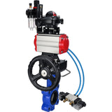 Wasser-Schmetterlingsventil Elephant WBV1631N-2W-Fb-H, Gehäusematerial - Gusseisen QT450, Scheibenmaterial - Edelstahl AISI 304, Dichtung - NBR, pneumatischer Antrieb PA-DA Doppelwirkung, 4V320-10 220V, LSU APL-210N, Handrad MON, ATU AFC2000
