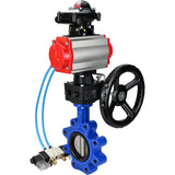 Wasser-Schmetterlingsventil Elephant WBV1631E-2W-Fb-H, Gehäusematerial - Gusseisen QT450, Scheibenmaterial - Edelstahl AISI 304, Dichtung - EPDM, pneumatischer Antrieb PA-DA Doppelwirkung, 4V320-10 220V, LSU APL-210N, Handrad MON
