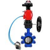 Wasser-Schmetterlingsventil Elephant WBV1631N-2W-Fb-H, Gehäusematerial - Gusseisen QT450, Scheibenmaterial - Edelstahl AISI 304, Dichtung - NBR, pneumatischer Antrieb PA-DA Doppelwirkung, 4V320-10 220V, LSU APL-210N, Handrad MON