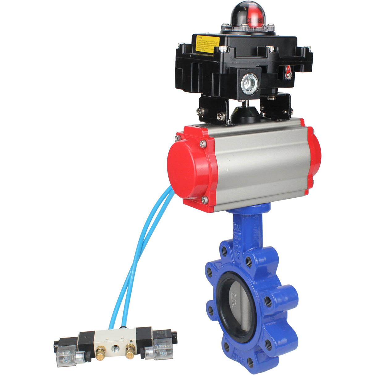 Wasser-Schmetterlingsventil Elephant WBV1631E-2W-Fb-H, Gehäusematerial - Gusseisen QT450, Scheibenmaterial - Edelstahl AISI 304, Dichtung - EPDM, mit pneumatischem Doppelwirkungsantrieb PA-DA, 4V320-08 220V, LSU APL-410N EX