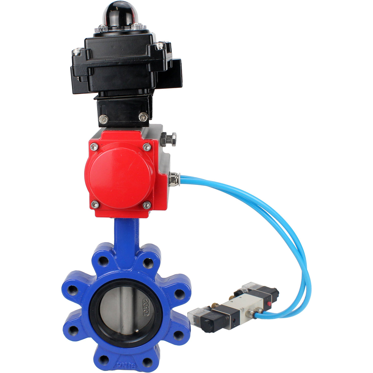Wasser-Schmetterlingsventil Elephant WBV1631E-2W-Fb-H, Gehäusematerial - Gusseisen QT450, Scheibenmaterial - Edelstahl AISI 304, Dichtung - EPDM, mit pneumatischem Doppelwirkungsantrieb PA-DA, 4V320-08 220V, LSU APL-410N EX