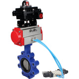 Wasser-Schmetterlingsventil Elephant WBV1631E-2W-Fb-H, Gehäusematerial - Gusseisen QT450, Scheibenmaterial - Edelstahl AISI 304, Dichtung - EPDM, mit pneumatischem Doppelwirkungsantrieb PA-DA, 4V320-08 220V, LSU APL-410N EX