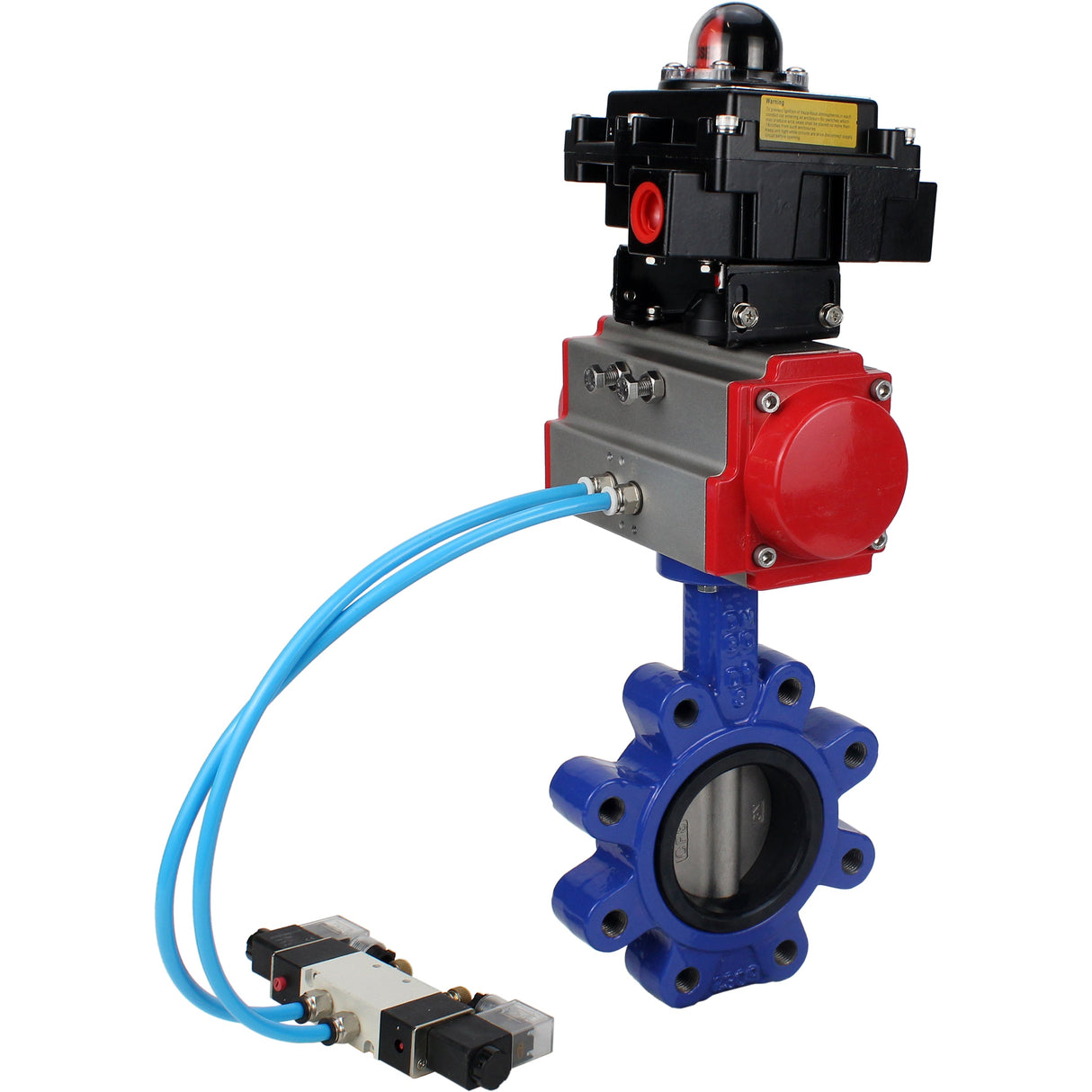 Wasser-Schmetterlingsventil Elephant WBV1631E-2W-Fb-H, Gehäusematerial - Gusseisen QT450, Scheibenmaterial - Edelstahl AISI 304, Dichtung - EPDM, mit pneumatischem Doppelwirkungsantrieb PA-DA, 4V320-08 220V, LSU APL-410N EX