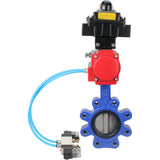 Wasser-Schmetterlingsventil Elephant WBV1631E-2W-Fb-H, Gehäusematerial - Gusseisen QT450, Scheibenmaterial - Edelstahl AISI 304, Dichtung - EPDM, mit pneumatischem Doppelwirkungsantrieb PA-DA, 4V320-08 220V, LSU APL-410N EX