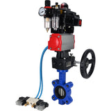 Wasser-Schmetterlingsventil Elephant WBV1631N-2W-Fb-H, Gehäusematerial - Gusseisen QT450, Scheibenmaterial - Edelstahl AISI 304, Dichtung - NBR, pneumatischer Antrieb PA-DA Doppelwirkung, 4V320-08 220V, LSU APL-410N EX, Handrad MON, ATU AFC2000