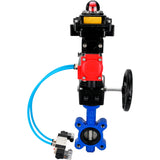Wasser-Schmetterlingsventil Elephant WBV1631N-2W-Fb-H, Gehäusematerial - Gusseisen QT450, Scheibenmaterial - Edelstahl AISI 304, Dichtung - NBR, pneumatischer Antrieb PA-DA Doppelwirkung, 4V320-10 220V, LSU APL-410N EX, Handrad MON