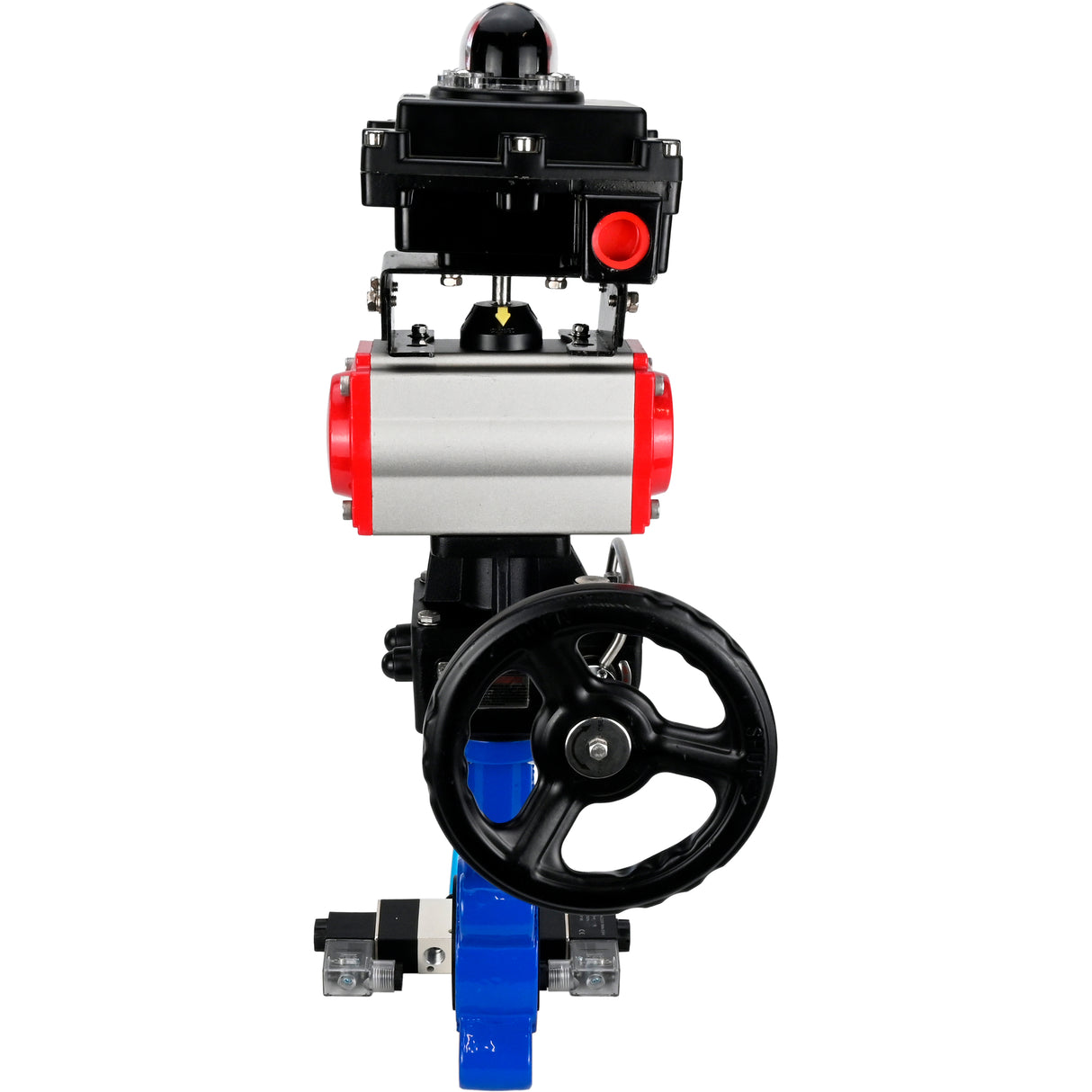 Wasser-Schmetterlingsventil Elephant WBV1631N-2W-Fb-H, Gehäusematerial - Gusseisen QT450, Scheibenmaterial - Edelstahl AISI 304, Dichtung - NBR, pneumatischer Antrieb PA-DA Doppelwirkung, 4V320-10 220V, LSU APL-410N EX, Handrad MON