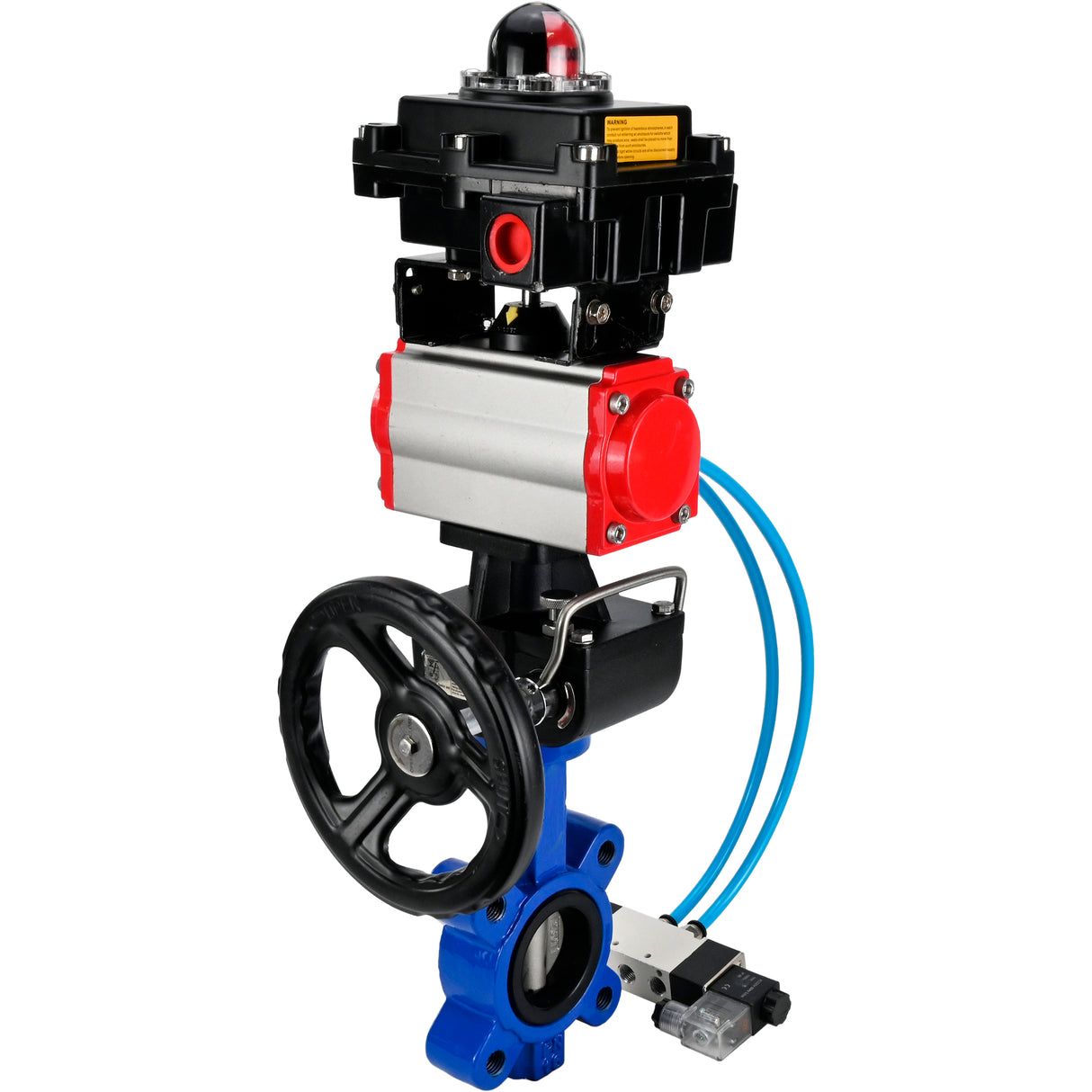 Wasser-Schmetterlingsventil Elephant WBV1631N-2W-Fb-H, Gehäusematerial - Gusseisen QT450, Scheibenmaterial - Edelstahl AISI 304, Dichtung - NBR, pneumatischer Antrieb PA-DA Doppelwirkung, 4V320-10 220V, LSU APL-410N EX, Handrad MON