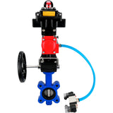 Wasser-Schmetterlingsventil Elephant WBV1631N-2W-Fb-H, Gehäusematerial - Gusseisen QT450, Scheibenmaterial - Edelstahl AISI 304, Dichtung - NBR, pneumatischer Antrieb PA-DA Doppelwirkung, 4V320-10 220V, LSU APL-410N EX, Handrad MON