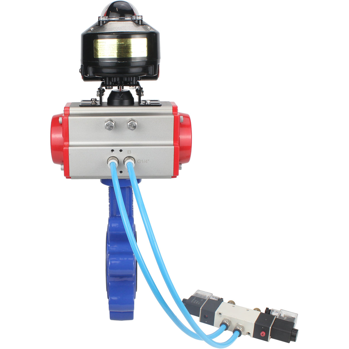 Wasser-Schmetterlingsventil Elephant WBV1631E-2W-Fb-H, Gehäusematerial - Gusseisen QT450, Scheibenmaterial - Edelstahl AISI 304, Dichtung - EPDM, pneumatischer Antrieb PA-DA Doppelwirkung, 4V320-08 220V, LSU APL-510N EX